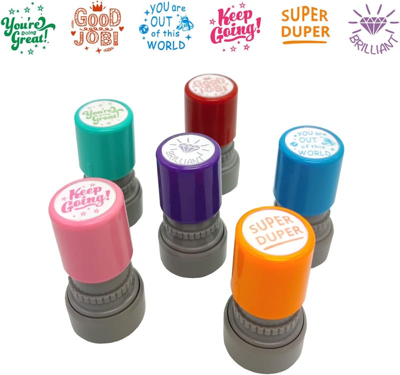WAFJAMF Pack of 6 Sorted Teacher Stamp Teachers Self-Inking Rubber Stamps Teacher Review Photosensitive Stamps Behavior Stamps for Education Good Job-6pcs - Image 1